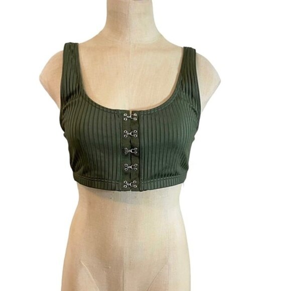 Victoria's Secret swim top M khaki green bikini swim top front open - Picture 1 of 8